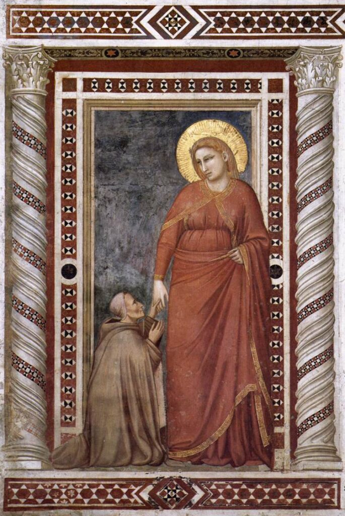 In the fresco, Bishop Pontano, the patron of the Magdalene Chapel (Lower Basilica of St. Francis in Assisi), is depicted at the feet of Mary Magdalene.