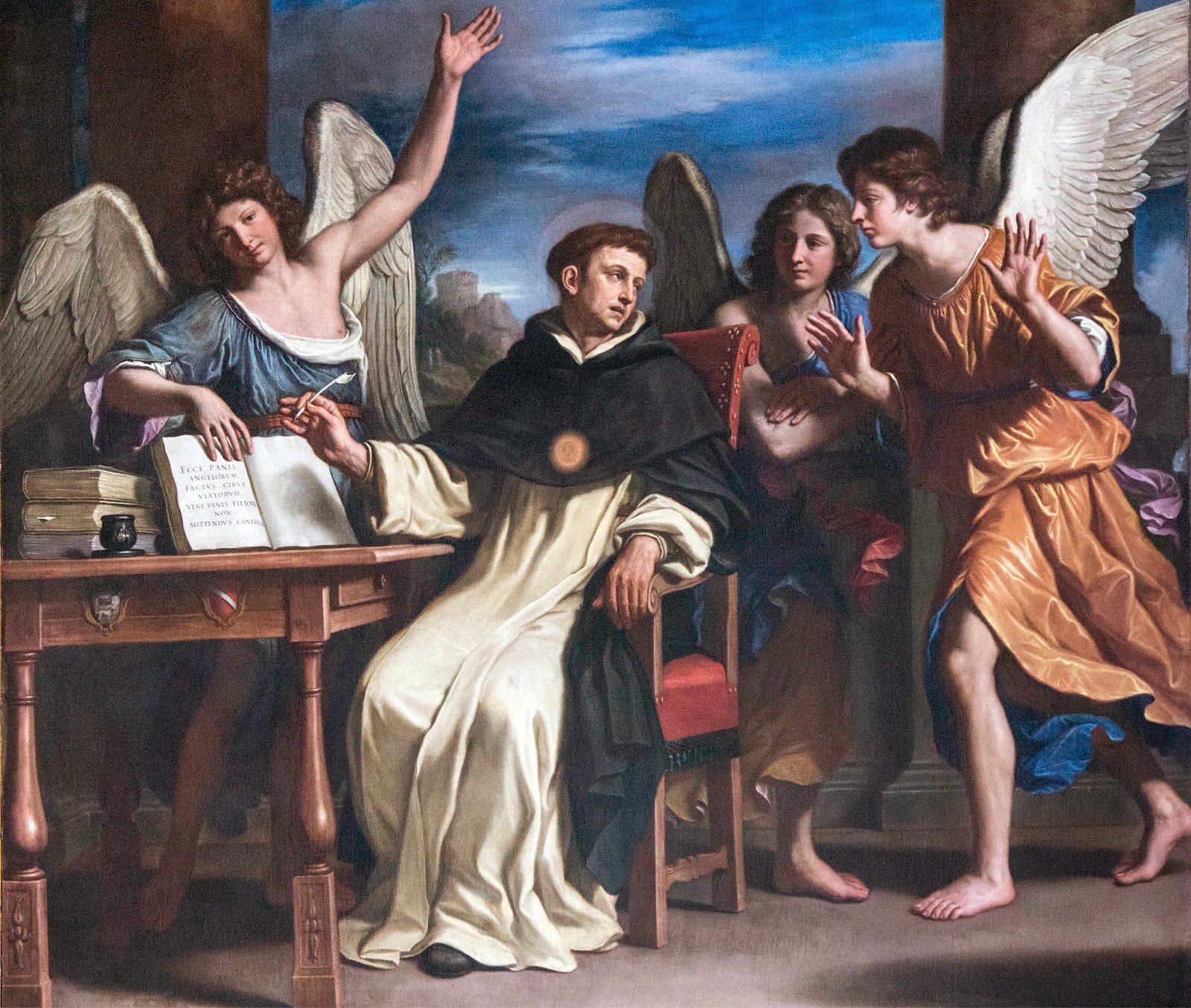 Guercino: San Tommaso d'Aquino scrive assistito dagli angeli.