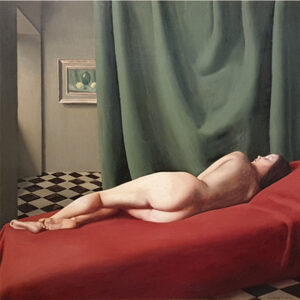 Ugo Celada da Virgilio - Nude on Red Velvet with Green Curtain