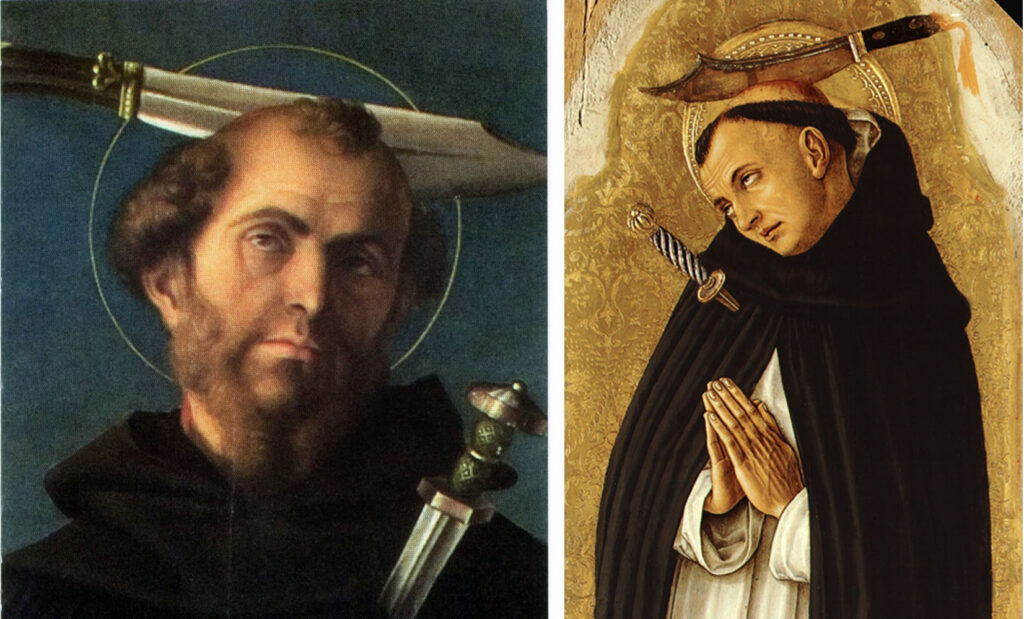 San Pietro Martire nei dipinti tardo quattrocenteschi di G. Bellini (a sx) e C. Crivelli (a dx).