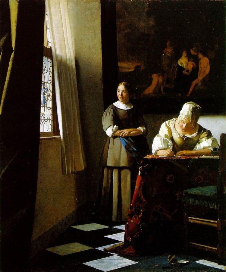 Jan Vermeer - Donna che scrive una lettera alla presenza della domestica